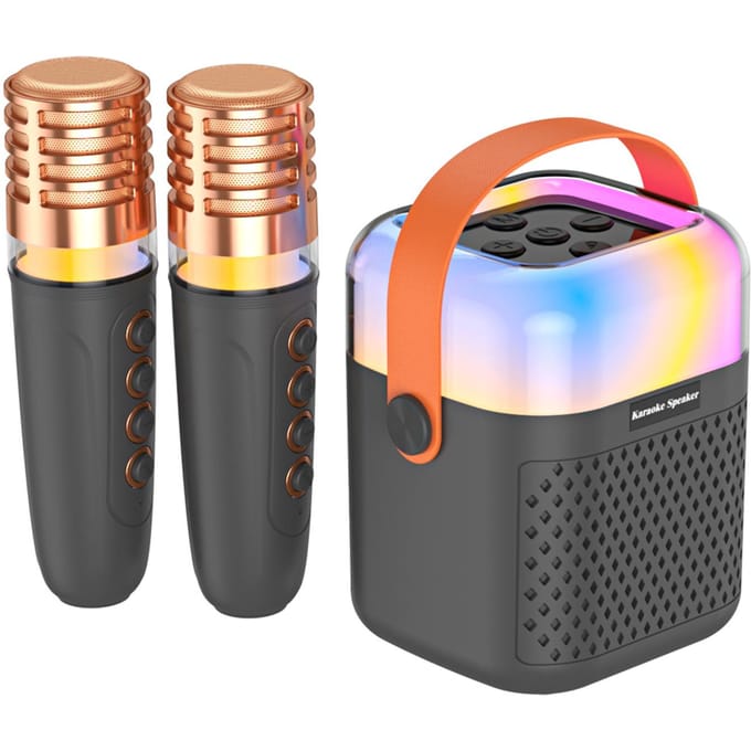 Karaokemachine met 2 draadloze microfoons BT-microfoon en luidspreker KTV-set met RGB-licht zwart