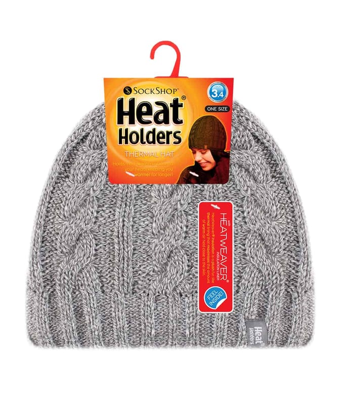 Heat Holders Thermische kabelgebreide wintermuts voor dames - Lichtgrijs