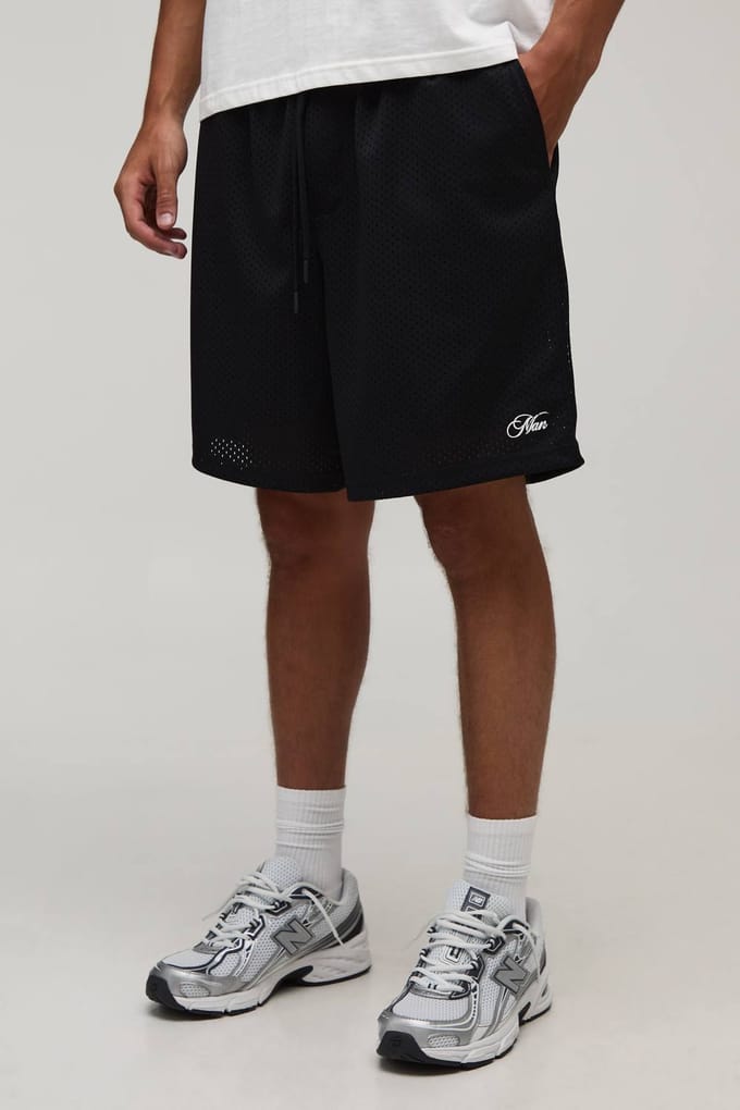 Baggy Fit Heren Script Mesh Jersey Short | Black | Size Large