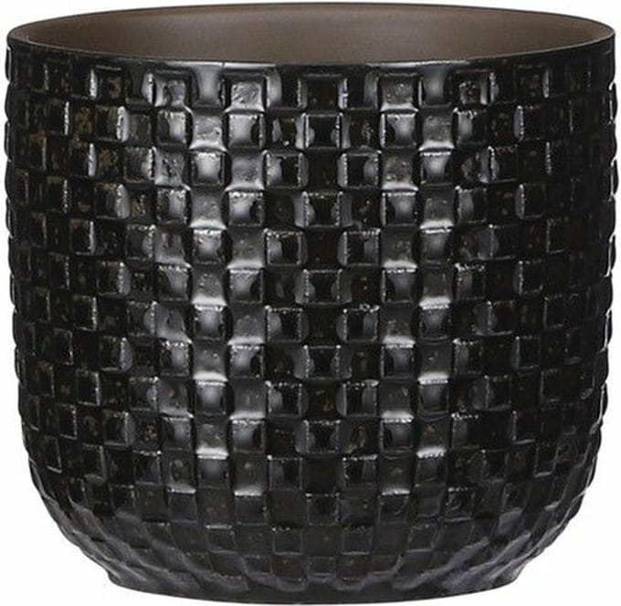 Mica Decorations - Plantenpot/bloempot - Keramiek zwart - D12/H11 cm