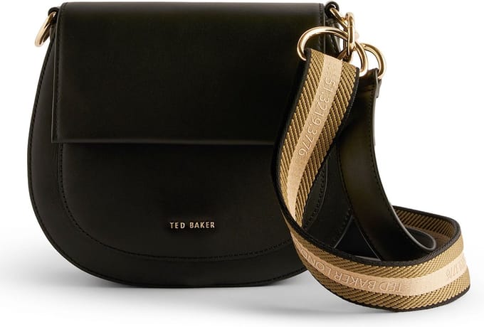 Ted Baker Leren Schoudertas Darcell Branded Webbing Satchel Cross Body Jet - Black Zwart