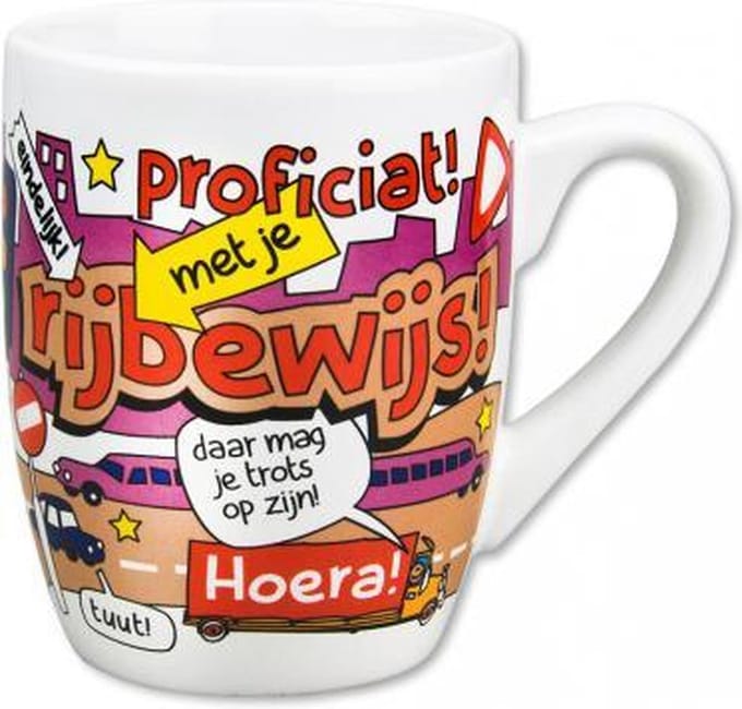 mok cartoon-stijl rijbewijs keramiek 325ml rood/wit