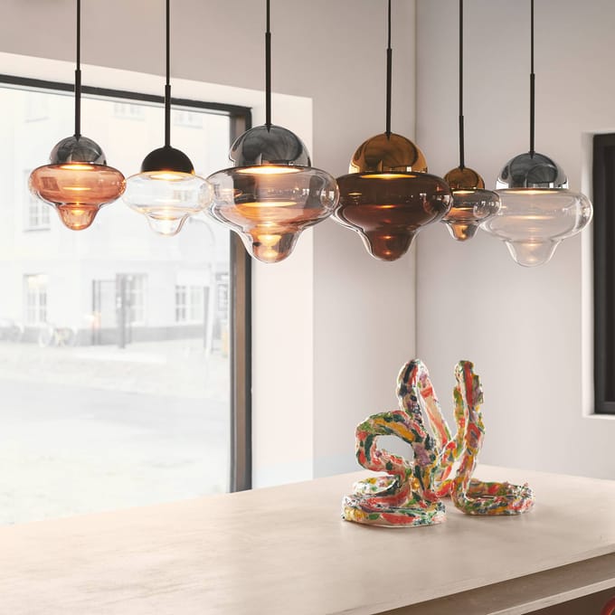 DESIGN BY US LED hanglamp Nutty, bruin/goudkleurig, Ø 18,5 cm, glas