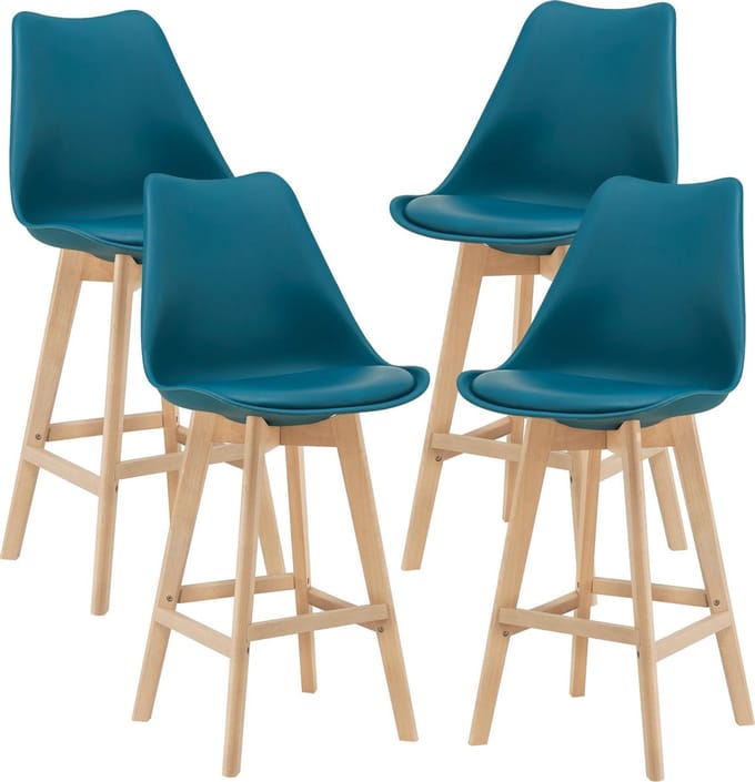 Barkruk set van 4 kunstleer en beuken 105x48x58 cm turquoise