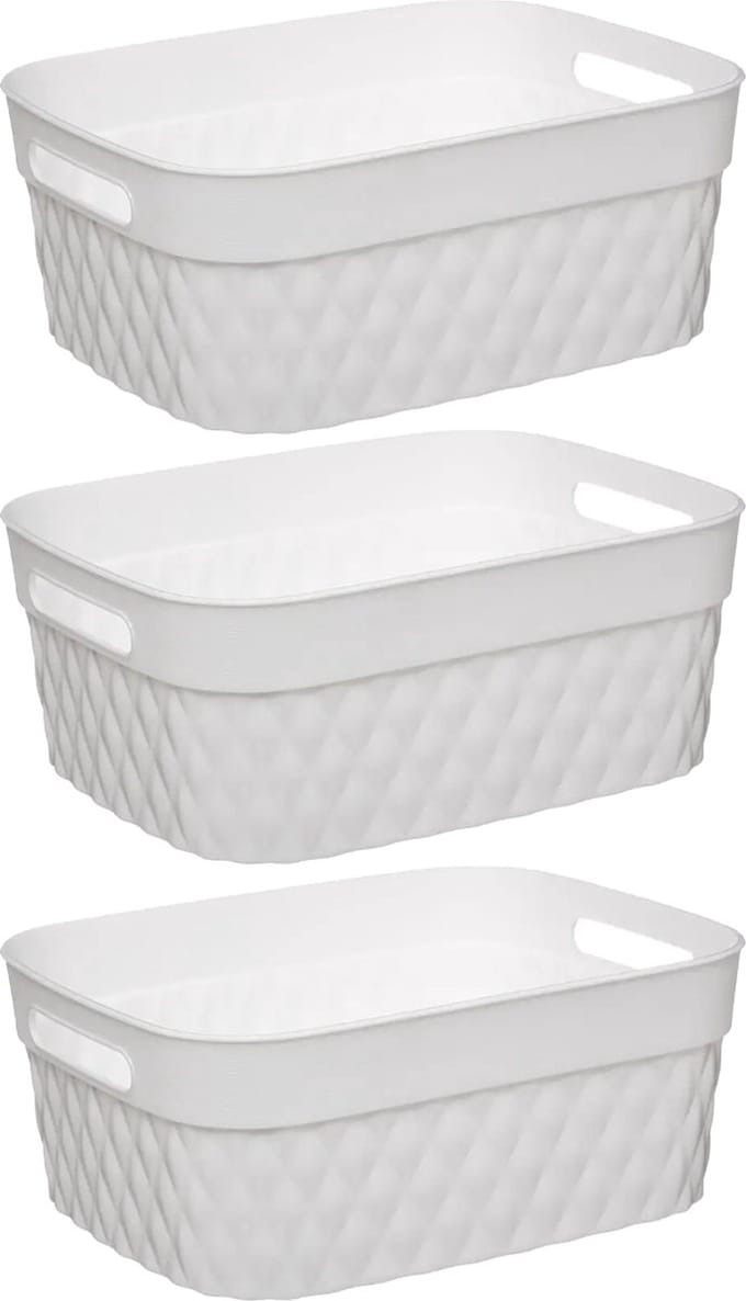 5Five Opbergmand/box van kunststof - 3x - wit - 21 x 27 x 11 cm - 5 liter