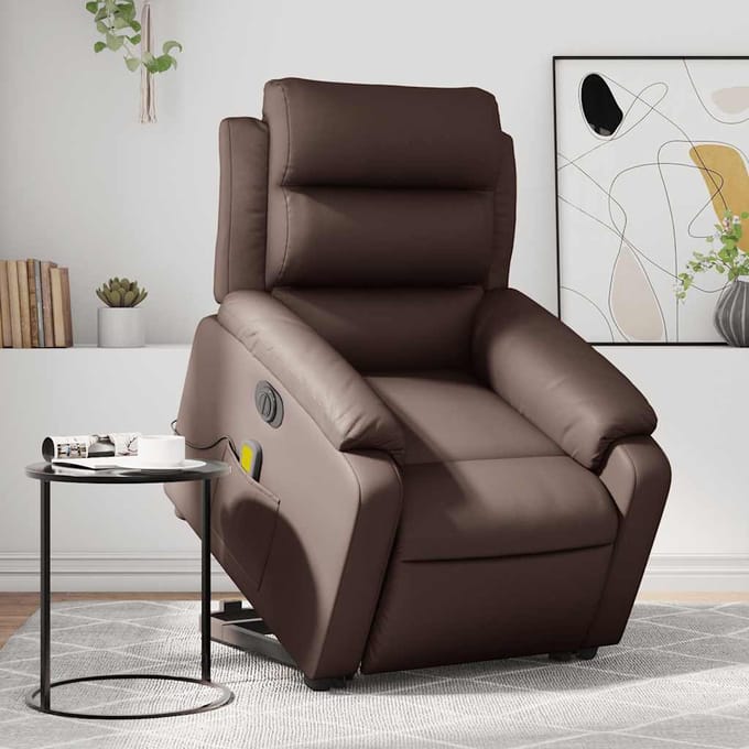 vidaXL - Sta-op-massagestoel - elektrisch - kunstleer - bruin