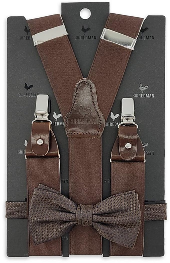 Sir Redman - Bretels met strik - bretels combi pack Majestic Mist Dark Brown - donkerbruin