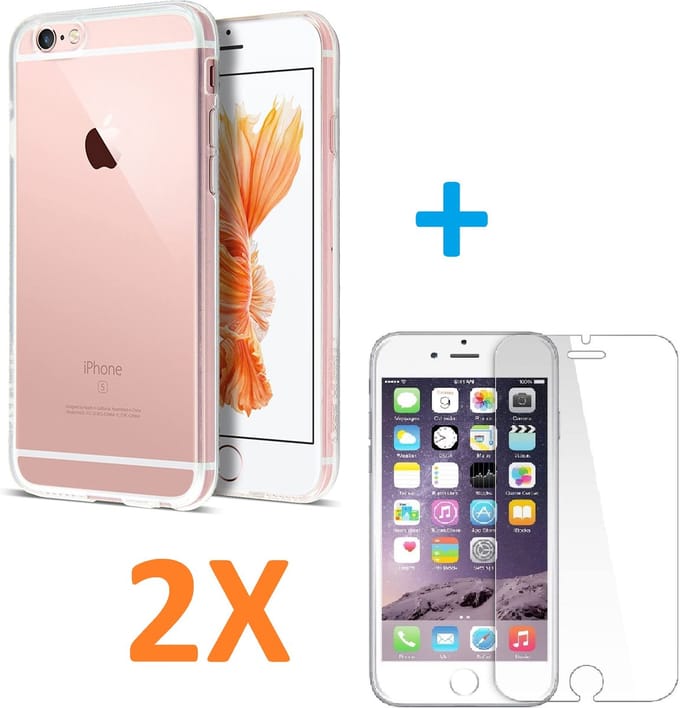 Soft TPU Transparant hoesje Silicone Case + 2 stuks Glas Screenprotector -  Geschikt voor: iPhone 7 Plus / 8 Plus