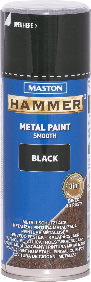 Maston Hammer - metaalverf - zwart - smooth - spuitverf - 400 ml - spuitbus verf