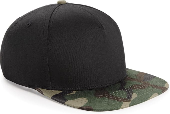 Beechfield Camouflage Retro Snapback Cap (Zwart/ Jungle Camo)