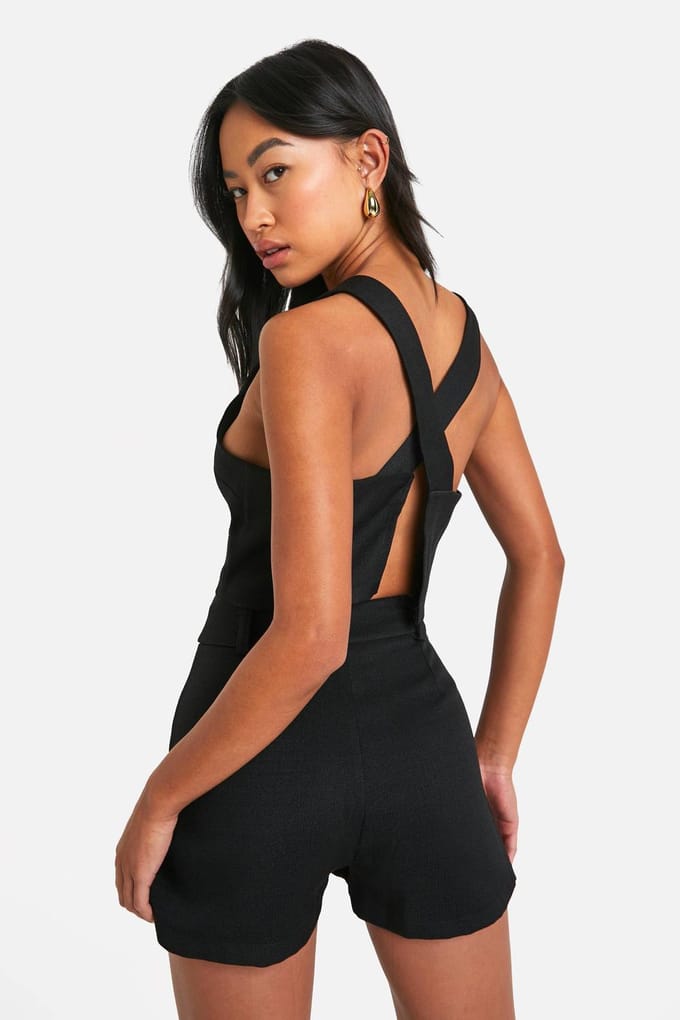 boohoo Dames Textured Linen Look Open Back Waistcoat | Black | Maat: 14