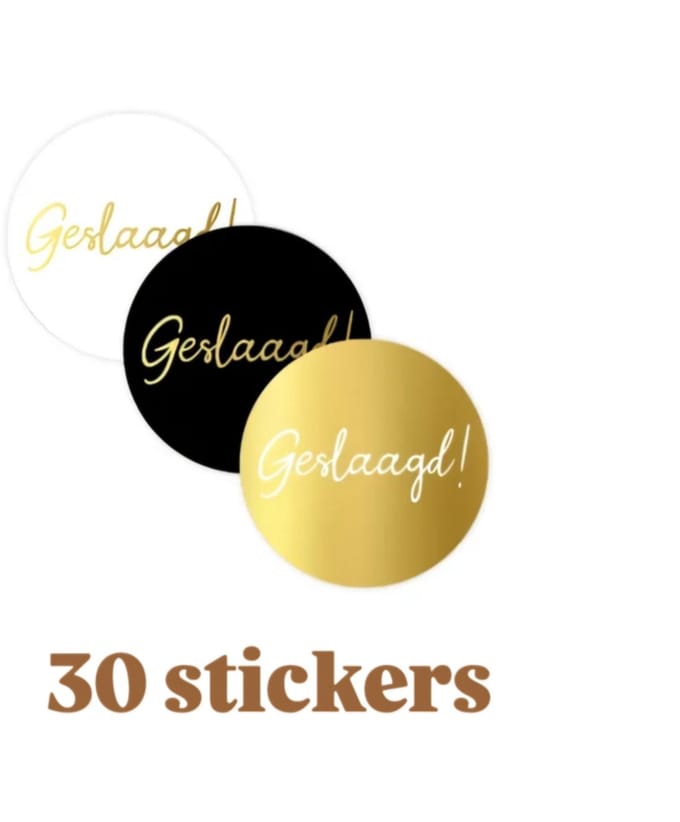 30x Sticker geslaagd - school - examenuitslag -sluitsticker - 4cm - sluitsticker - cadeausticker - examen - toets - uitslag - eindexamen
