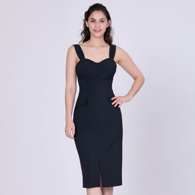 Mouwloze schede -jurk mini -stippen print