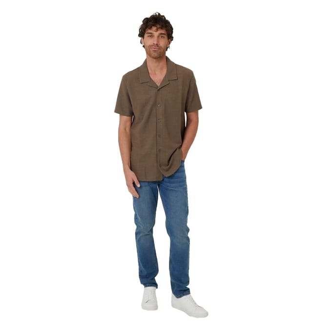 Threadbare Herenoverhemd met korte mouwen en een relaxte pasvorm van Antti (Khaki)