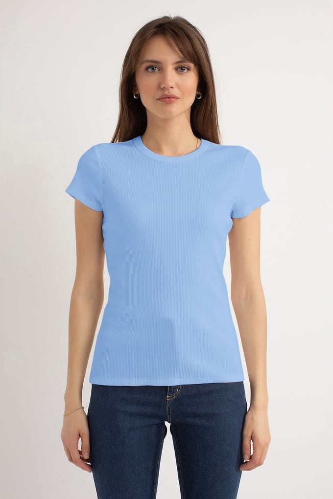 Josephine & Co Harley Ss Rib T-shirt Light Blue Größe: XS | Hemden Outlet | Damen | Blau