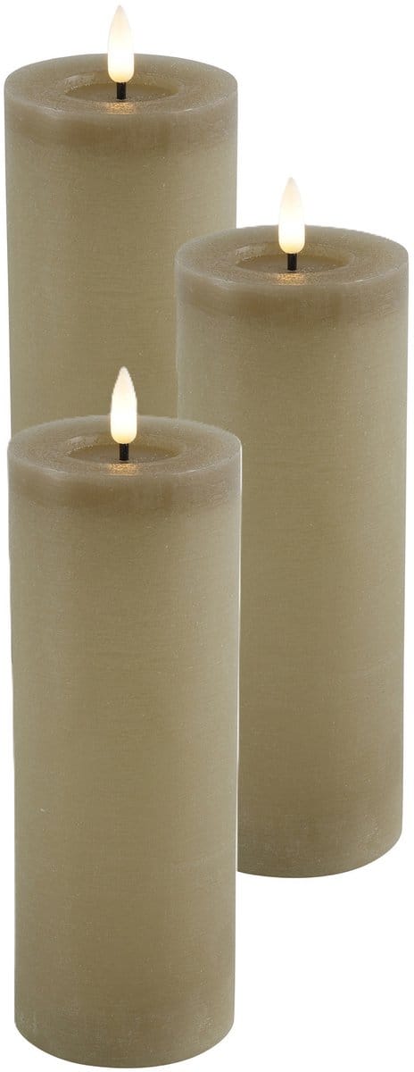 Countryfield Lyon LED kaars/stompkaars - 3x - beige - D7,5 x H20 cm - timer