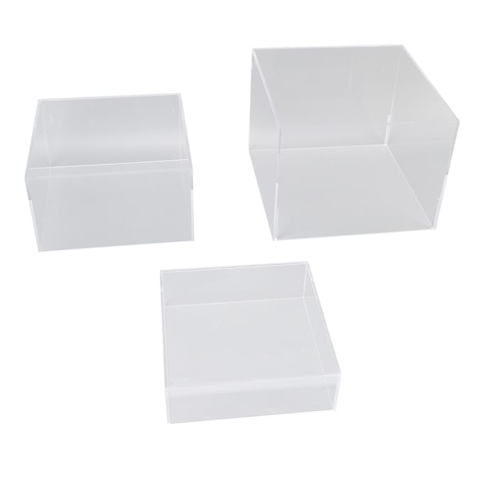 3 Stuks Acryl Verhogers Display Stands Kubusvormig Nestelend voor Desserttafel Buffettafels Eten Transparant wit