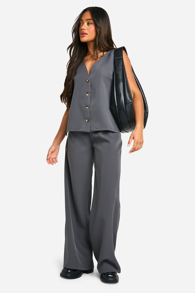 boohoo Dames Geweven Tab Zij Swing Vest | Houtskool | Maat: 38