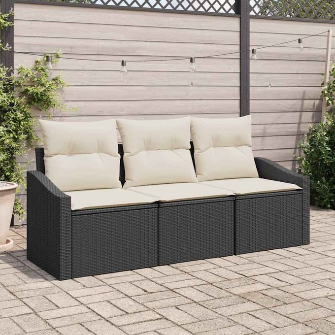 vidaXL - Tuinbank - Set - 3 - st - Zwart - en - Wit - poly - rattan