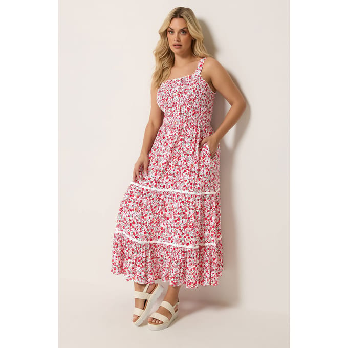 Yours Roze Gerimpelde Jurk Met Bloemenprint En Knoopsluiting Size 58-60