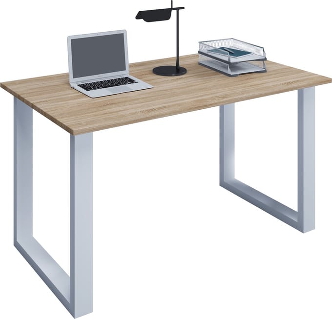 Houten bureau Computerbureau Werkbureau Kantoormeubilair Lona U Aluminium Zilver