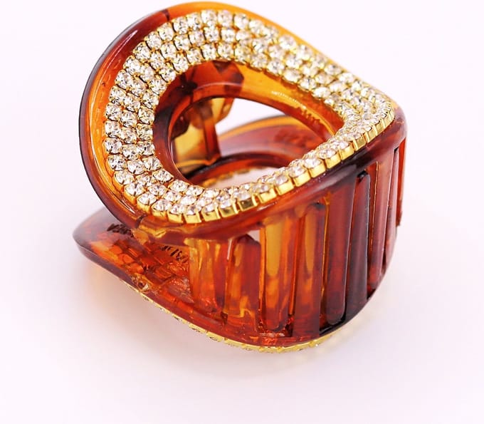 Haarklem middel rond bruin met strass