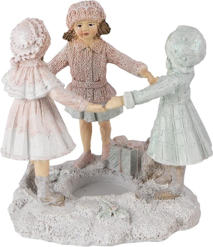 Clayre & Eef Beeld Kinderen 13x12x13 cm Wit Roze Polyresin Woonaccessoires