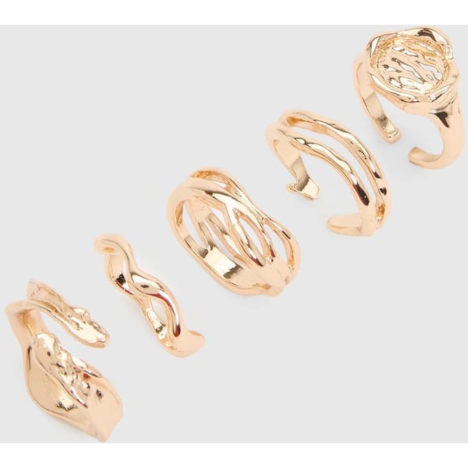 boohoo Dames Gehamerde Statement Ringen 5-pack | Goud | Maat: Small/Medium