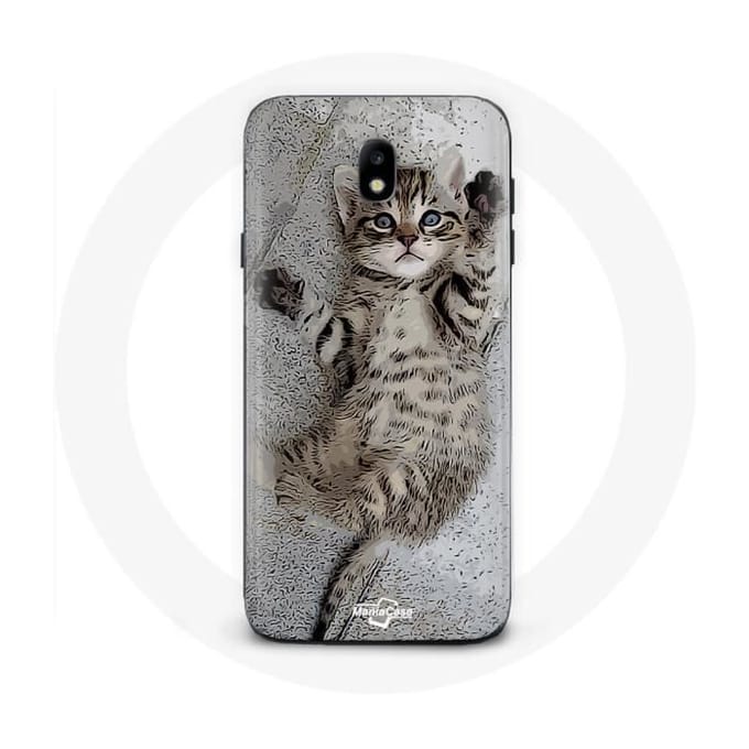 Coque - Samsung - Galaxy J7 2017 - Souple - Gris - Chaton Bengal mignon