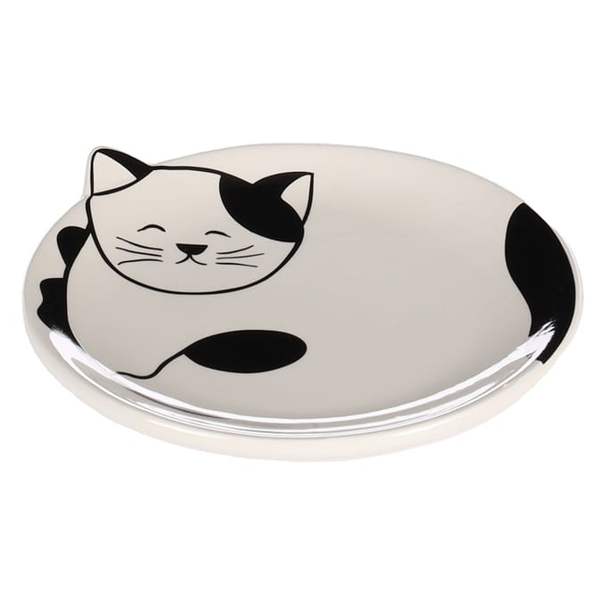 Flamingo Ravi - Eetschaal Katten - Eetschaaltje Kat Ravi Keramisch Zwart-wit Rond 80ml 13,5x2cm - 1st - 133625 - 1st