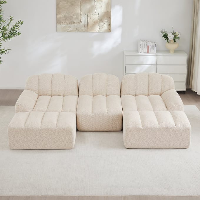 MODFU Modulaire Hoekbank - Framevrij En Ergonomisch - Voor Woonkamer - Fleece - Beigewit
