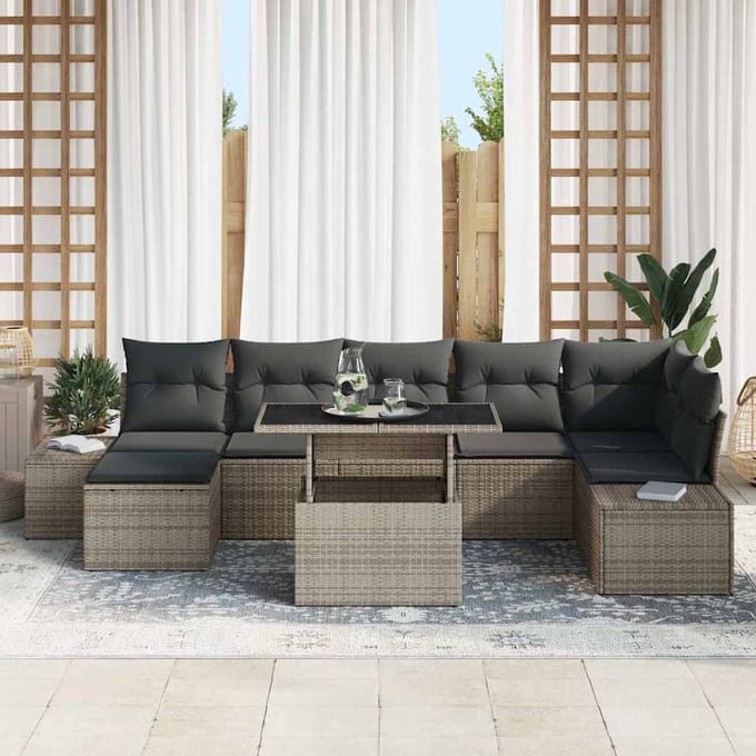 vidaXL - Tuinbank - Set - 8 - st - Grijs - poly - rattan