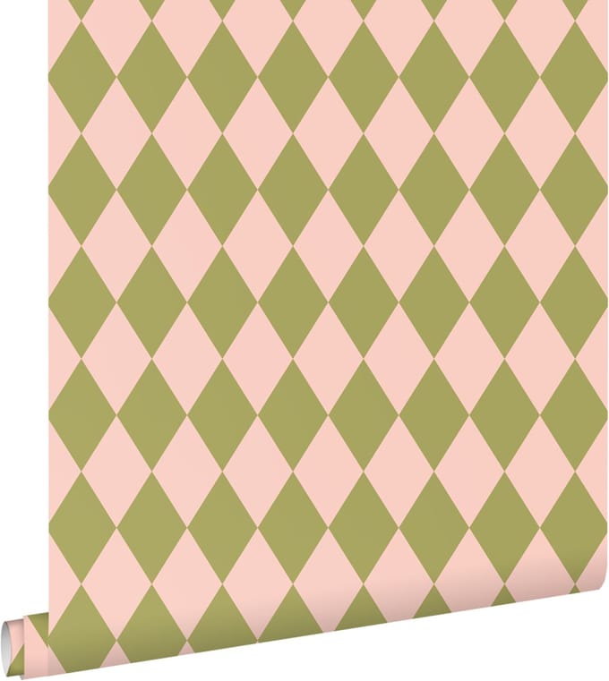 ESTAhome behang ruiten groen en roze - 50 x 900 cm - 131599