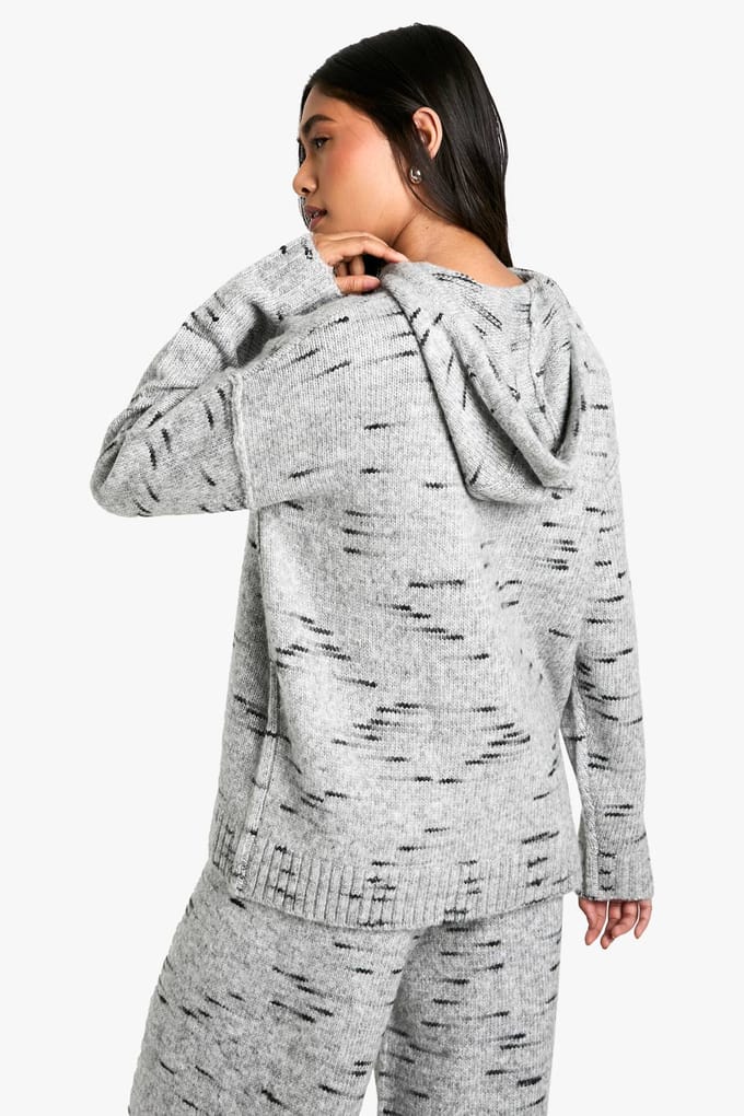 boohoo Dames Zachte Gebreide Marl Oversized Gebreide Hoodie | Grijs | Maat: Medium