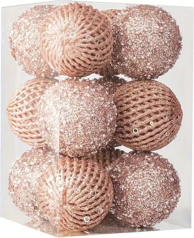 Nivard Kerstballen - Kerstversiering - Plastic - Kerstballenset - Rose/Goud - 12 stuks