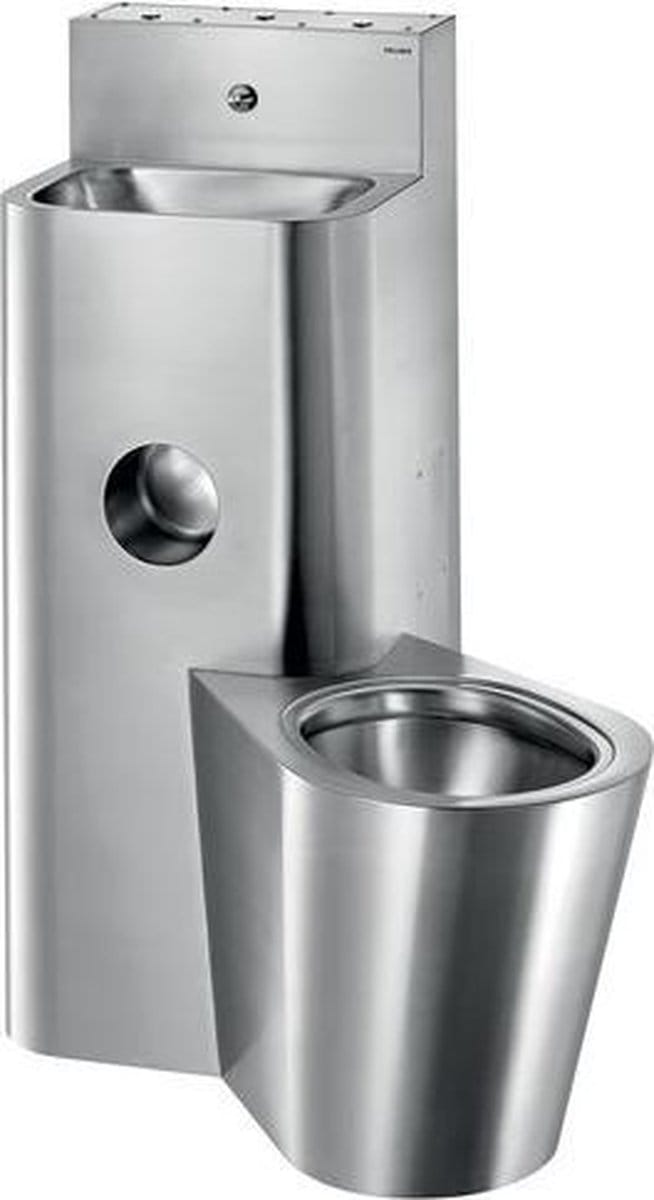 Combi KOMPACT wast WW/KW staand WC rechts RVS 304 mat gepol