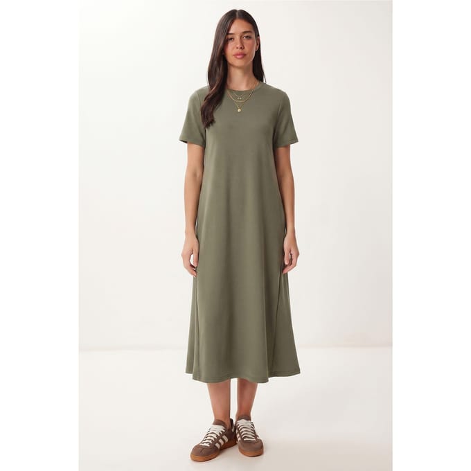 Midi-jurk met korte mouwen en ronde hals