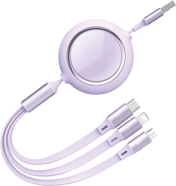 Uitrolbare USB Oplaadkabel - 1.7 Meter - 3 in 1 Oplader - USB naar USB C, Geschikt voor Lightning naar USB kabel, USB-A naar Micro-USB Kabels - Snellader -