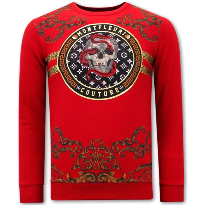 Heren Sweater met Print - Snake Skull - 3674 - Rood