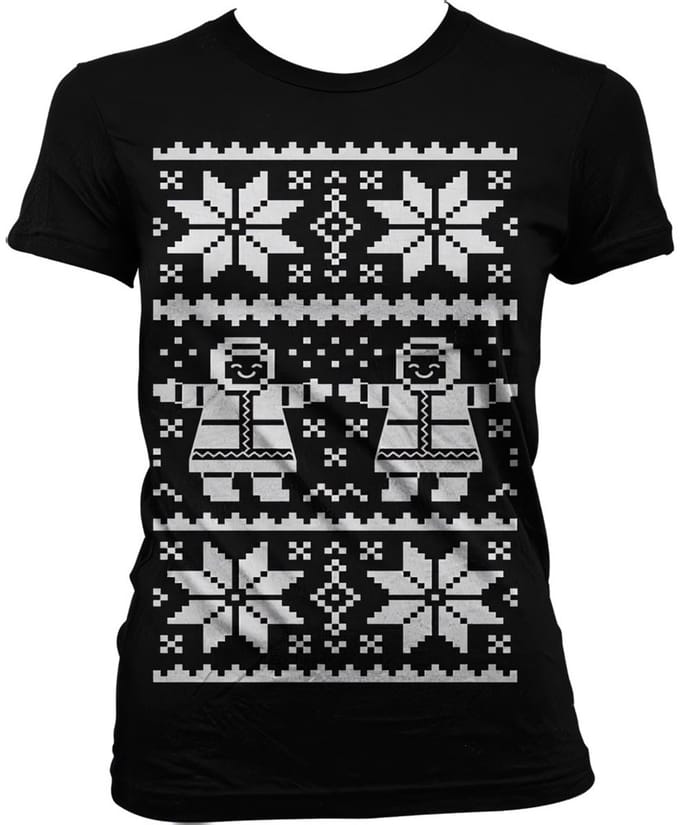 Dames Fun Tshirt -S- Retro X-Mas Knit Pattern Zwart