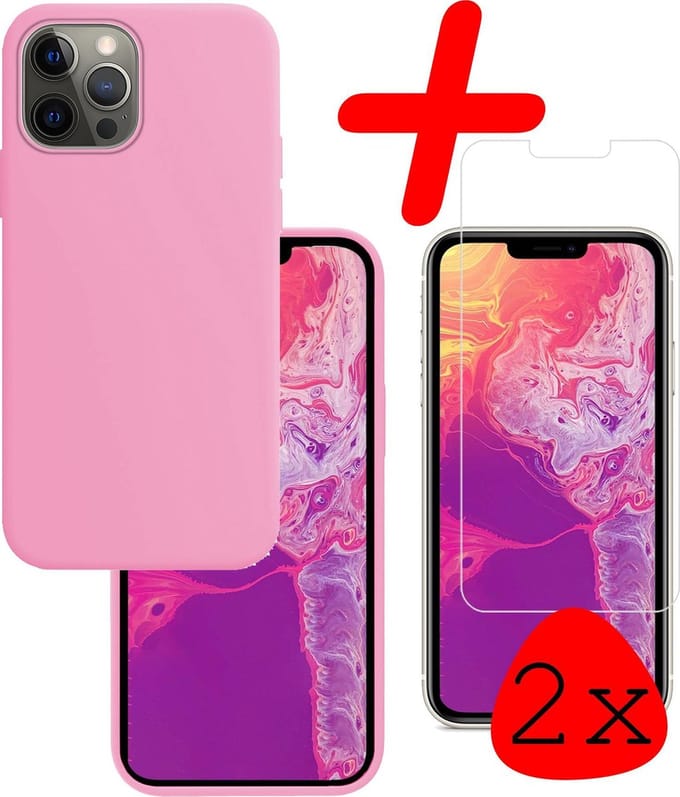 Hoesje Met 2x Screenprotector - Geschikt voor Apple iPhone 13 Pro Max - Sterk & Shockproof - Back Cover - Siliconen Case - Telefoon Hoes - Lichtroze