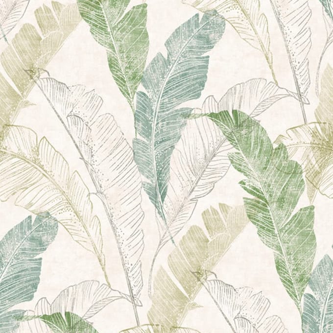 DUTCH - WALLCOVERINGS - Behang - Tropical - Leaf - grijs - en - groen