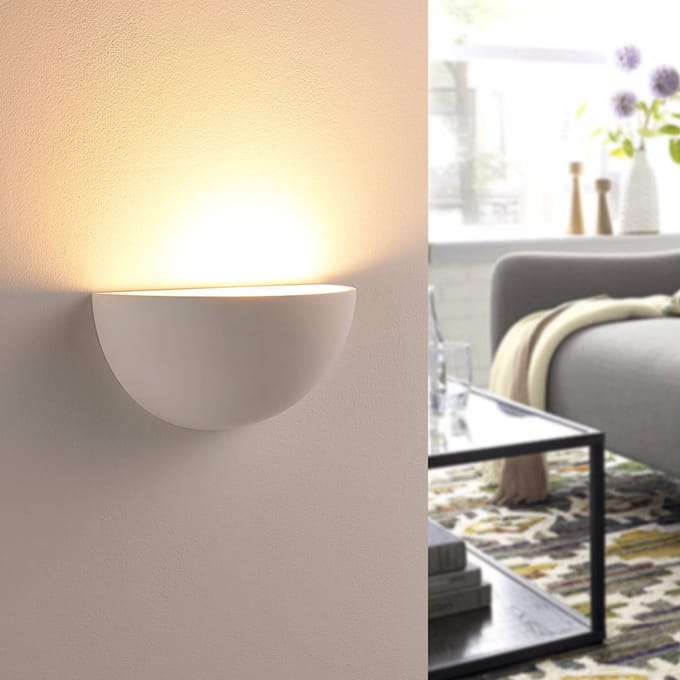 Lindby - Wandlamp - 1licht - Gips - H: 14 cm - E14 - wit