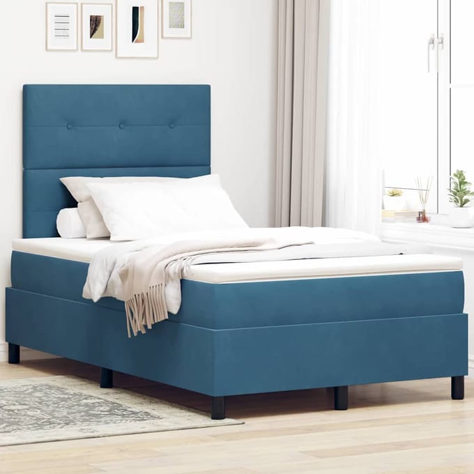 vidaXL - LED - Box - Spring - Bed - Donkerblauw - 120 - x - 200 - cm - Fluweel