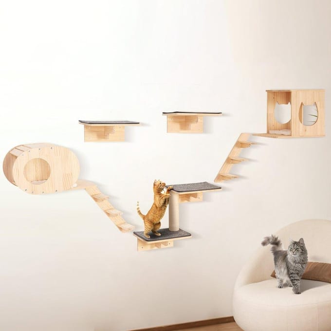 Wandmontage Kattenplanken Boom met Springplanken Nesten Hangmat Set van 7