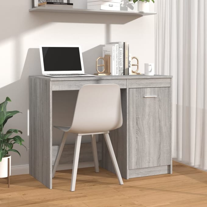 vidaXL - Bureau - 100x50x76 - cm - bewerkt - hout - grijs - sonoma - eikenkleurig