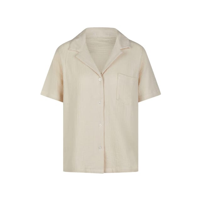 By Louise Dames Korte Pyjama Set Mousseline Shortama Beige - Maat M