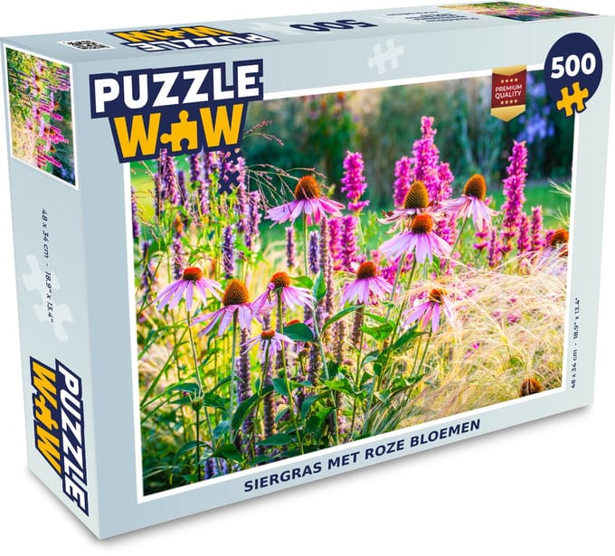 Puzzel Siergras met roze bloemen - Legpuzzel - Puzzel 500 stukjes