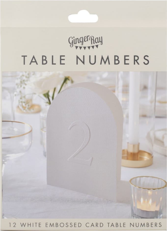 Ginger Ray - Ginger Ray - Witte embossed tafelnummer kaarten - 12 stuks