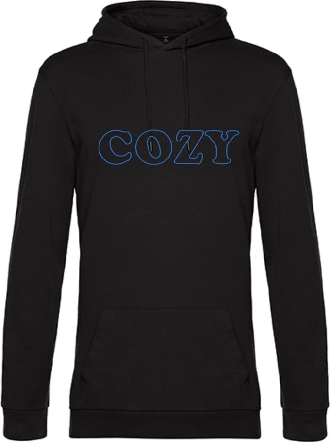 Hoodie - neon blauw tekst COZY - ruimzittend - small